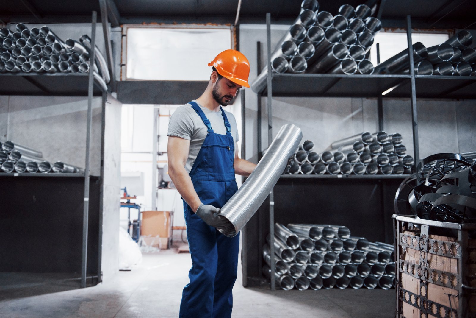 Mild steel sections racked at the SV Steels Chennai warehouse